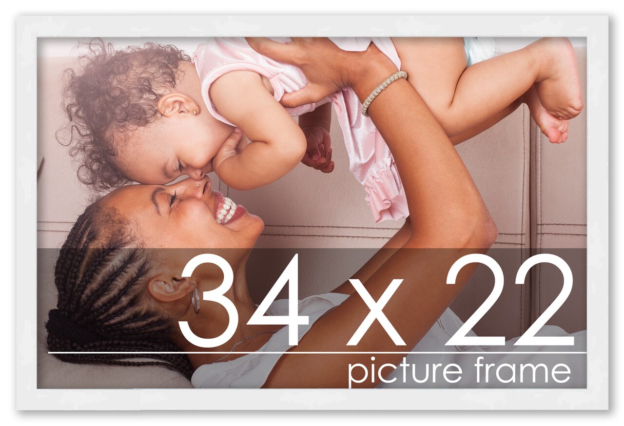 34x22 Solid Wood Picture Frame with UV-Resistant Acrylic & Acid-Free Backing, Available in 6 Finishes: Matte Black, Matte White, Metallic Bronze, Silver, Natural Wood Grain & Mahogany